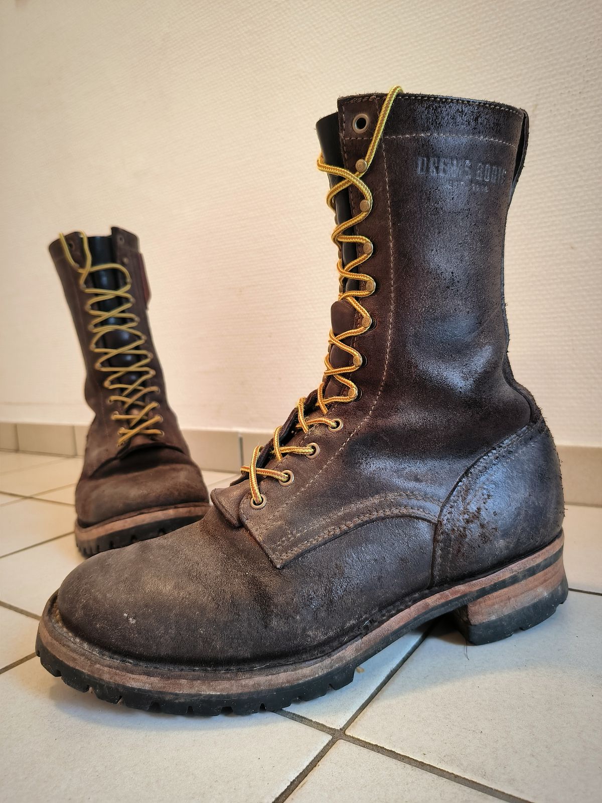 Photo by foppelland on November 22, 2024 of the Drew's Boots 10-Inch Logger in Brown Roughout.