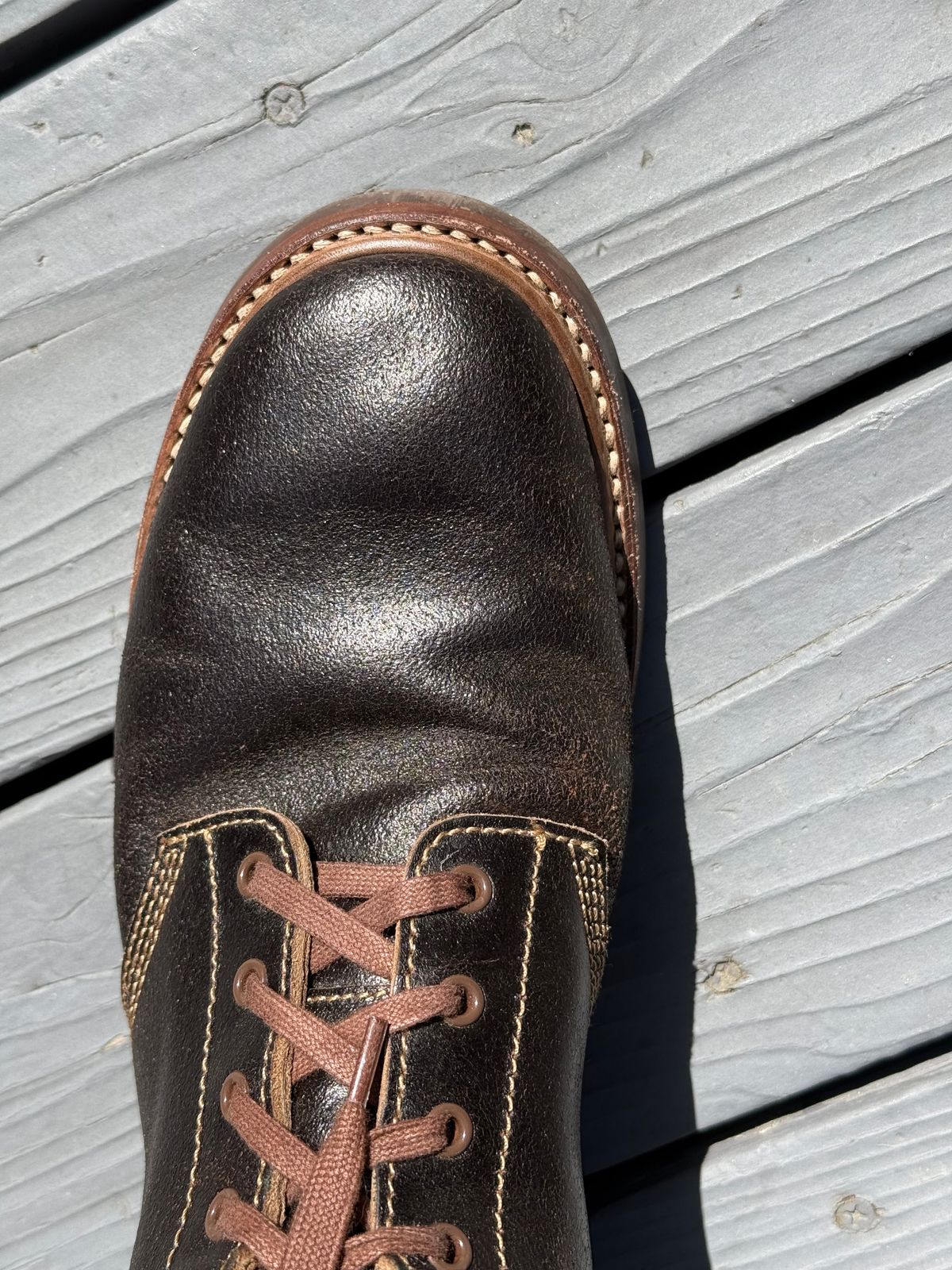 Photo by zeroremain on May 15, 2025 of the John Lofgren M-43 Service Shoes in Horween Dark Brown Waxed Flesh.