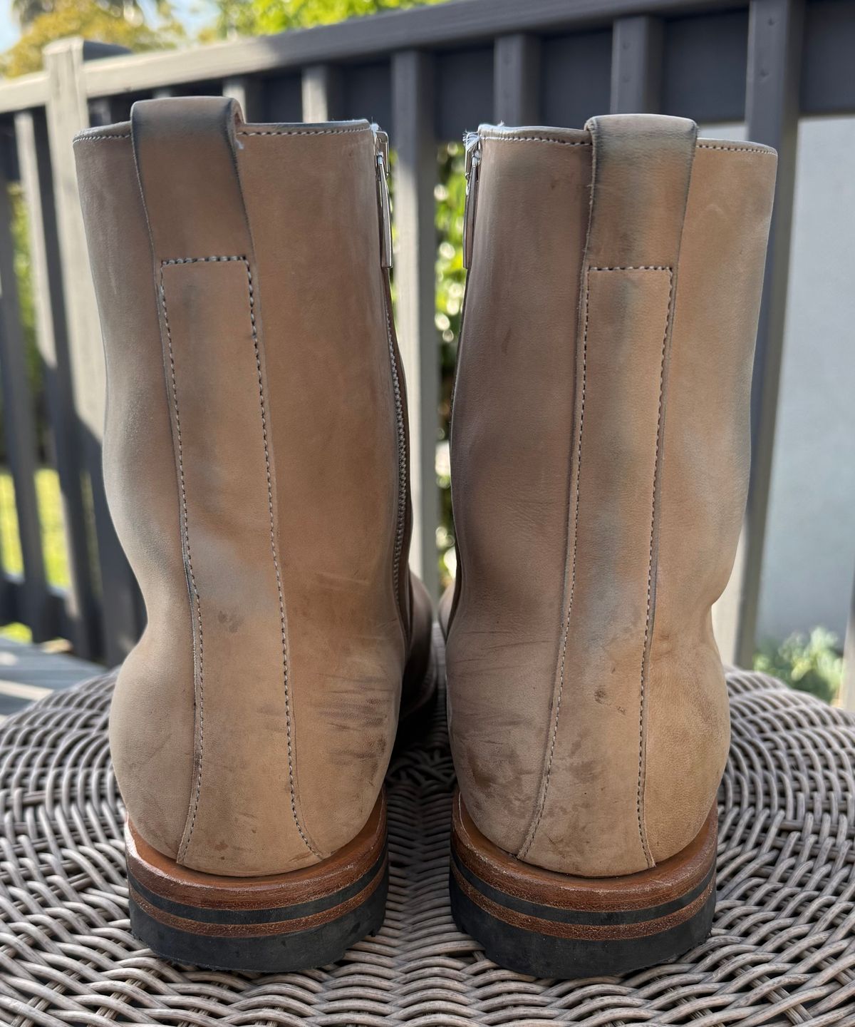 Photo by zeroremain on December 1, 2025 of the Viberg Side Zip in Maryam Light Grey Horsebutt.