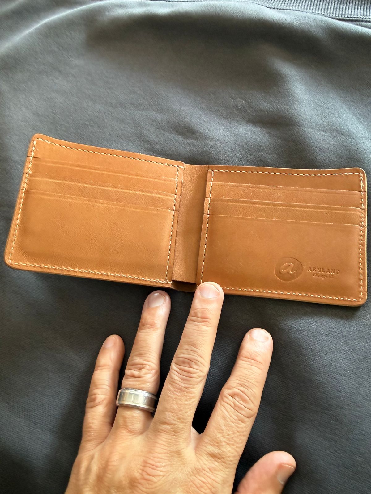 Photo by Mirswith95 on September 20, 2025 of the Ashland Leather Johnny The Fox Wallet in Horween English Tan Dublin.