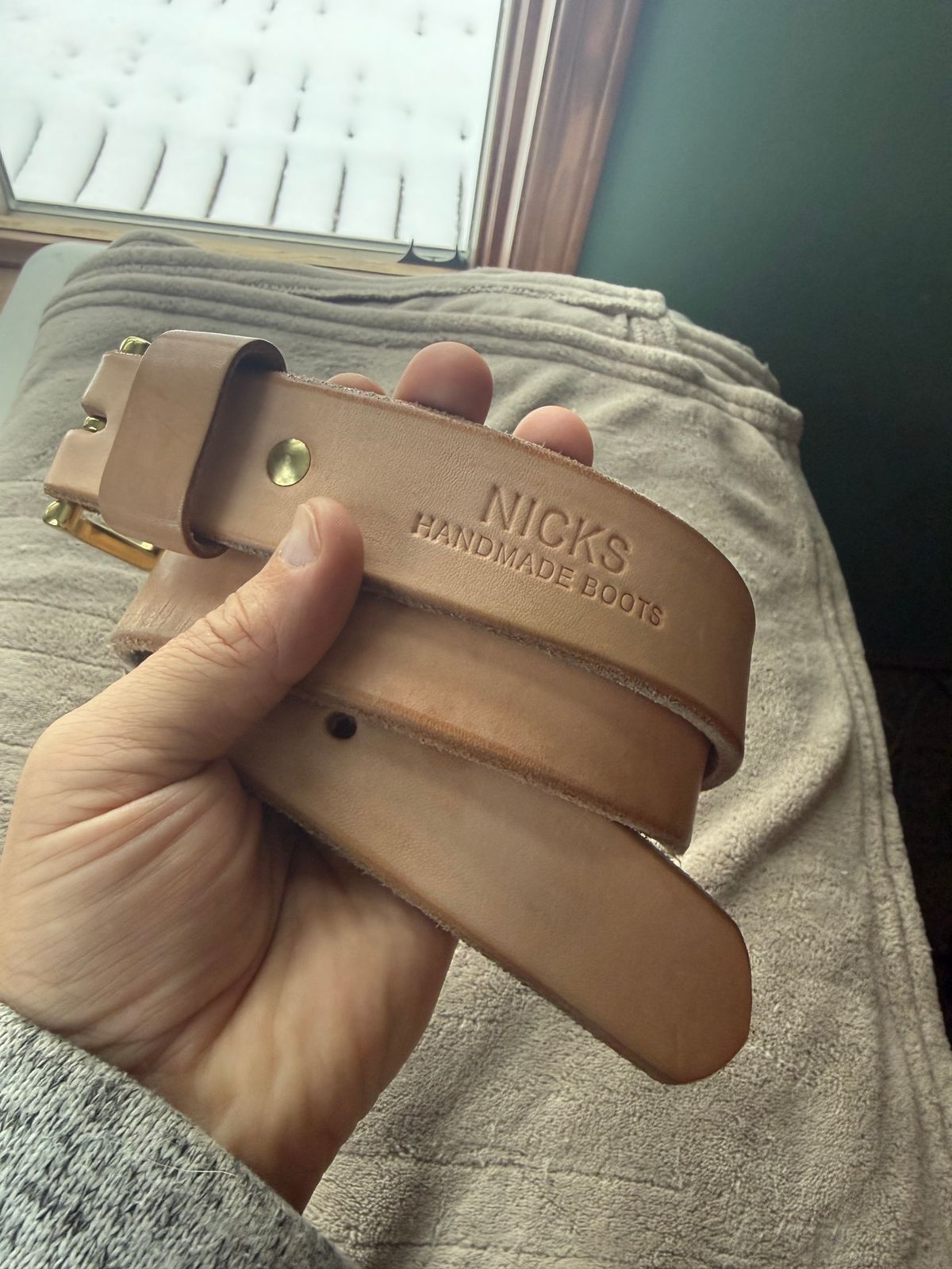 Photo by Mirswith95 on January 2, 2026 of the Nicks Work Belt in Wickett & Craig Natural Veg Tan.