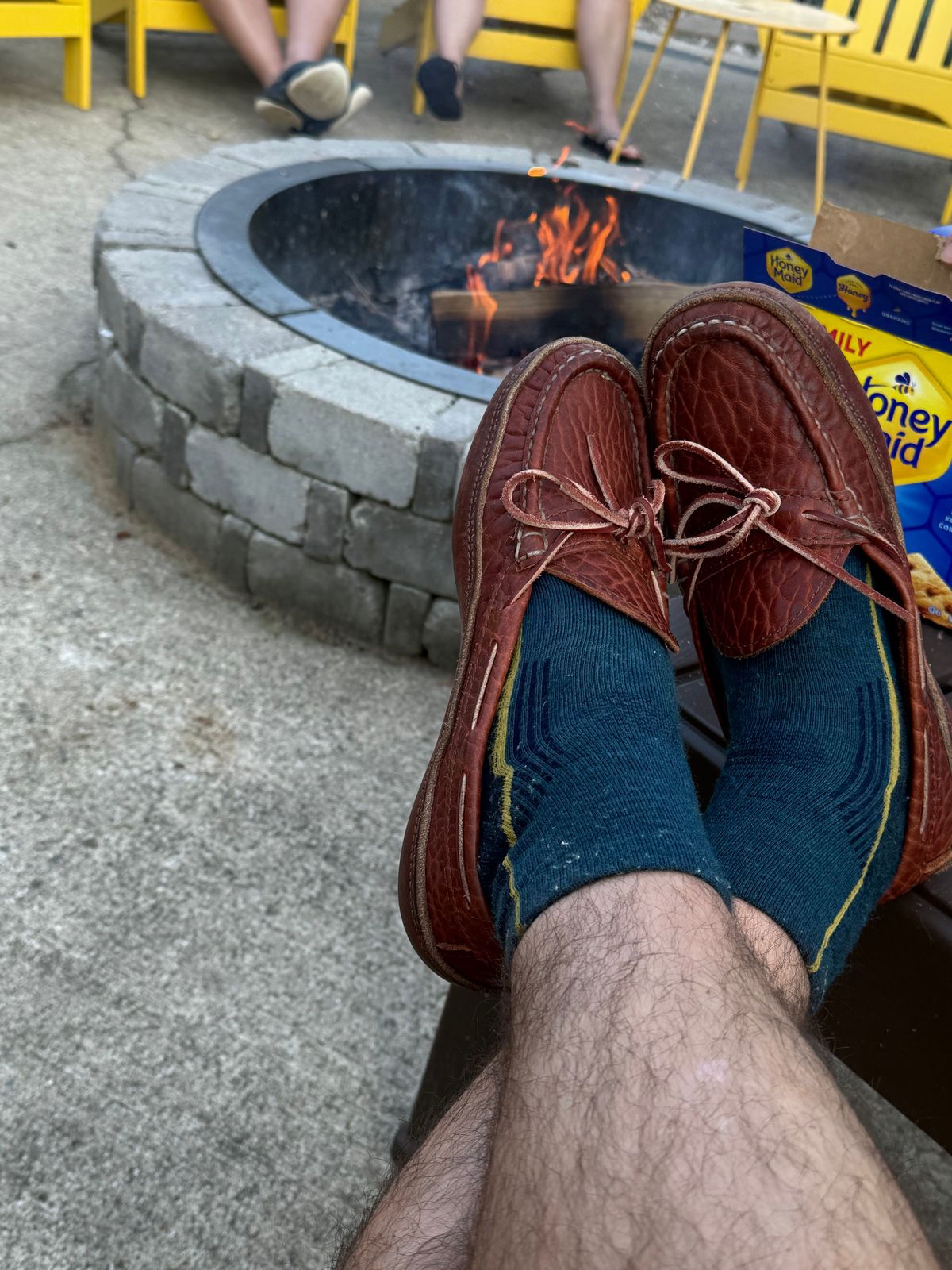 Photo by Mirswith95 on August 13, 2025 of the Russell Moccasin Co. Oneida in Law Tanning Cognac Big Horn Shrunken Bison.