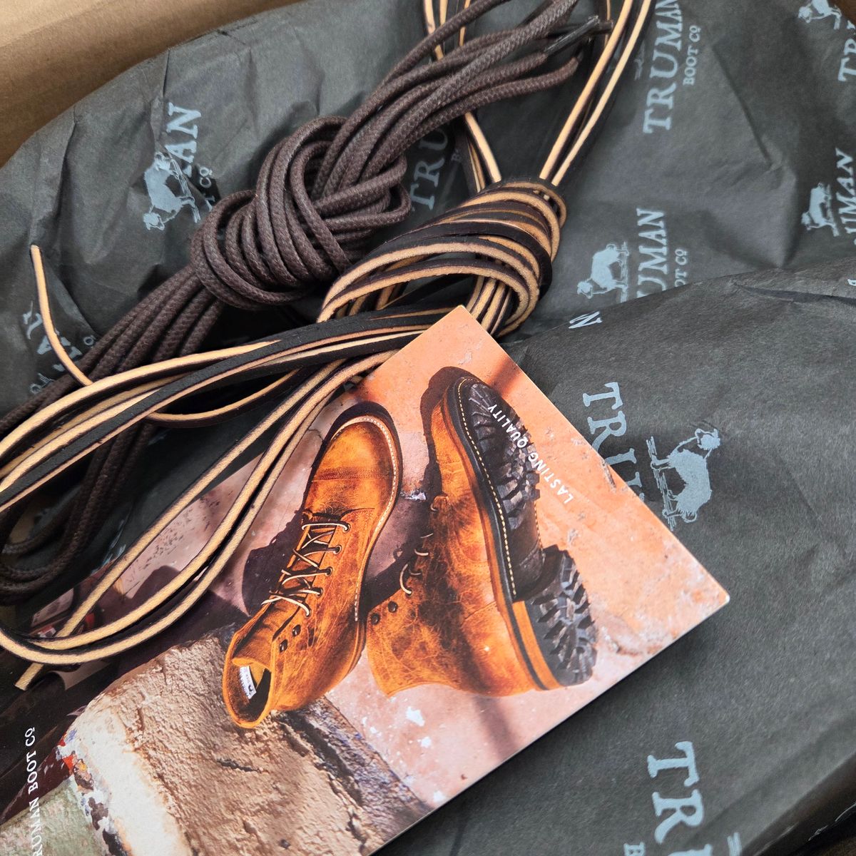 Photo by DownThunderdome on April 28, 2025 of the Truman Cap Toe Boot in Horween Java Waxed Flesh.