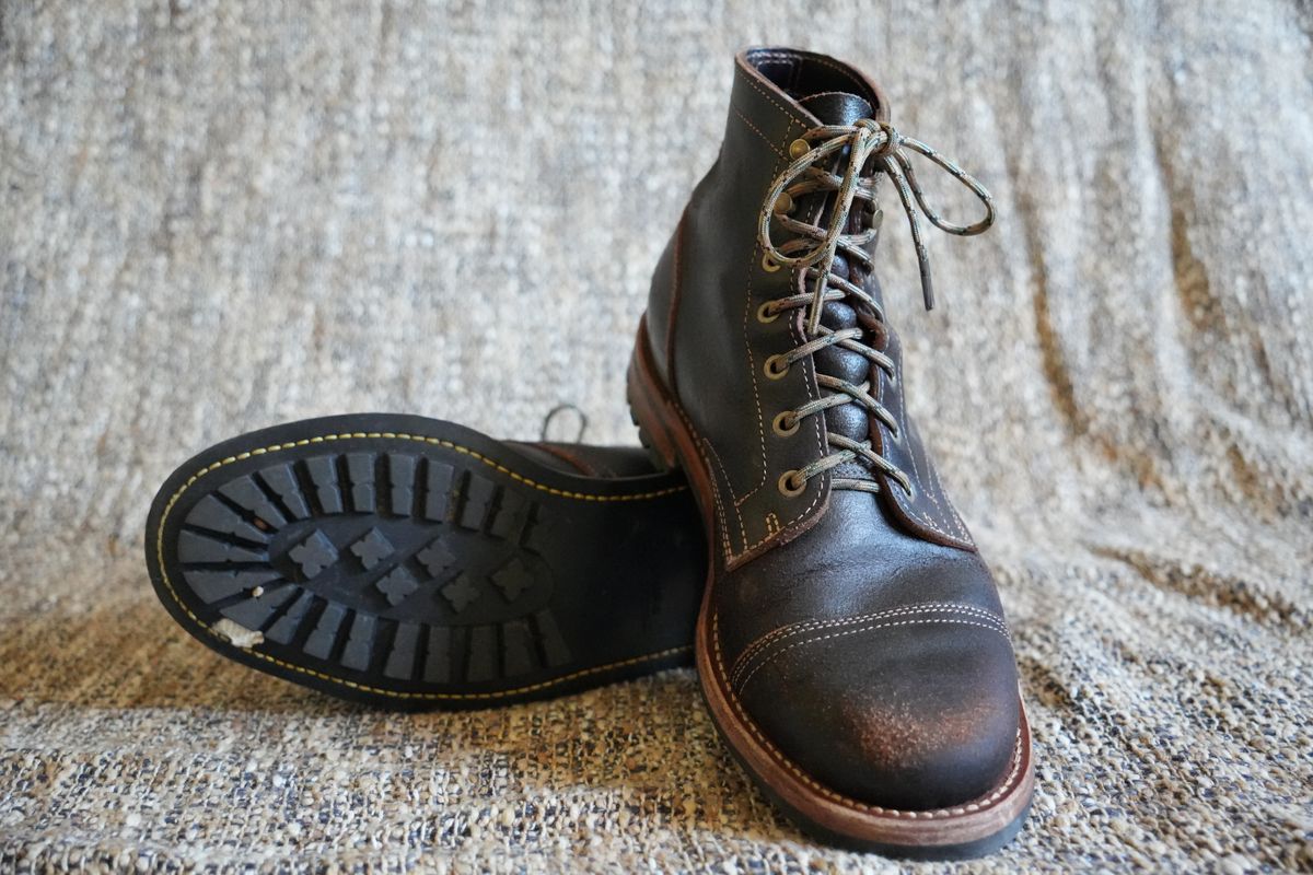Photo by DownThunderdome on September 30, 2025 of the Truman Cap Toe Boot in Horween Java Waxed Flesh.