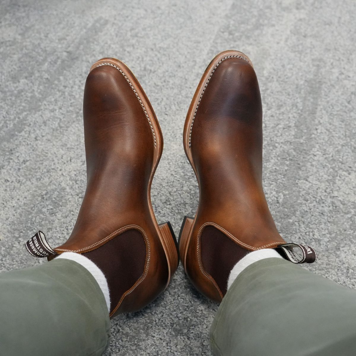 Photo by DownThunderdome on October 1, 2025 of the Wootten Sgt. Pepper in Waxxed Saddle Tan.