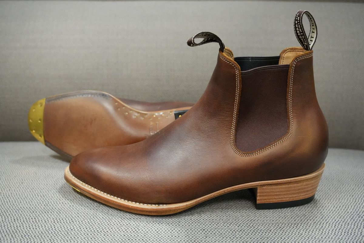 Photo by DownThunderdome on October 1, 2025 of the Wootten Sgt. Pepper in Waxxed Saddle Tan.