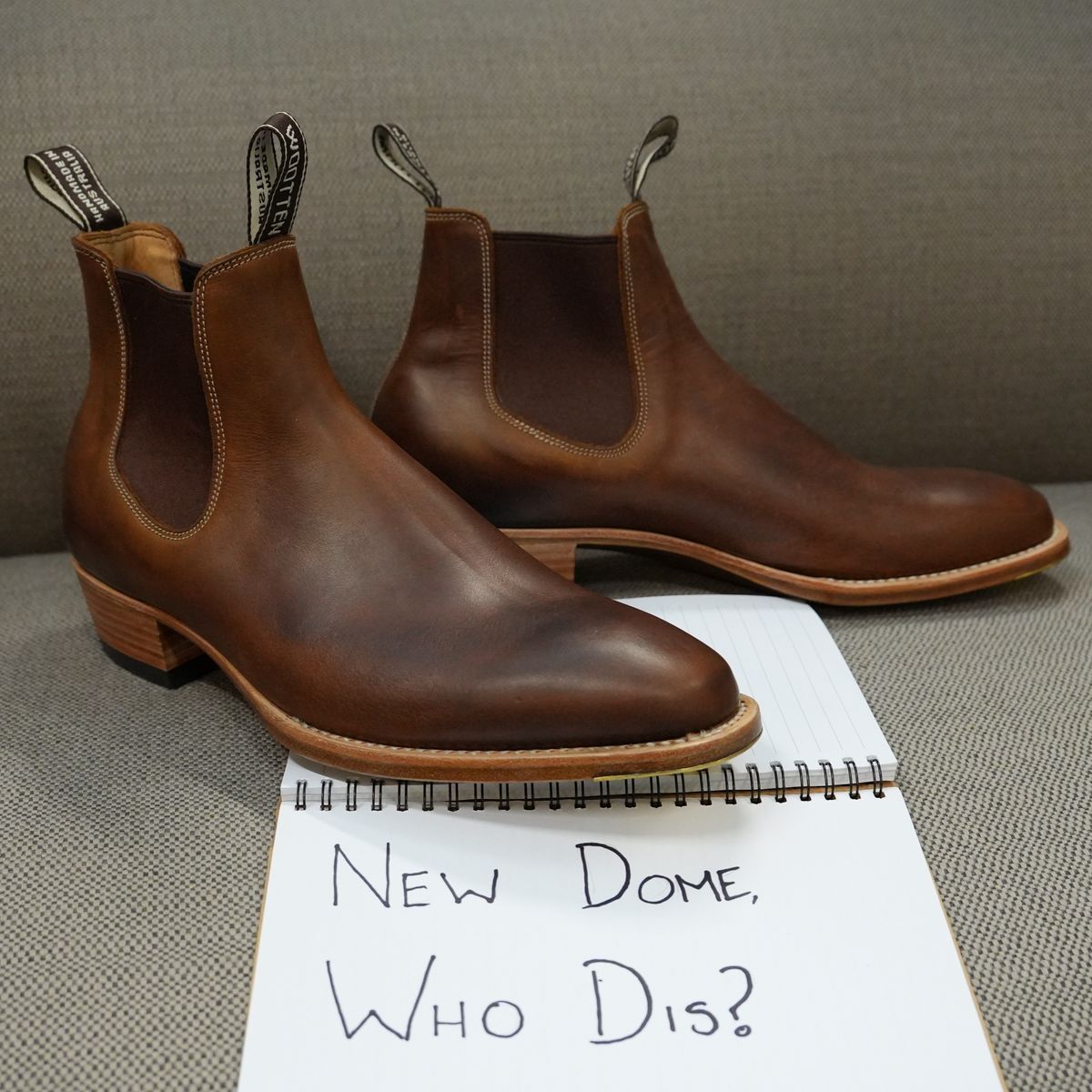 Photo by DownThunderdome on October 1, 2025 of the Wootten Sgt. Pepper in Waxxed Saddle Tan.