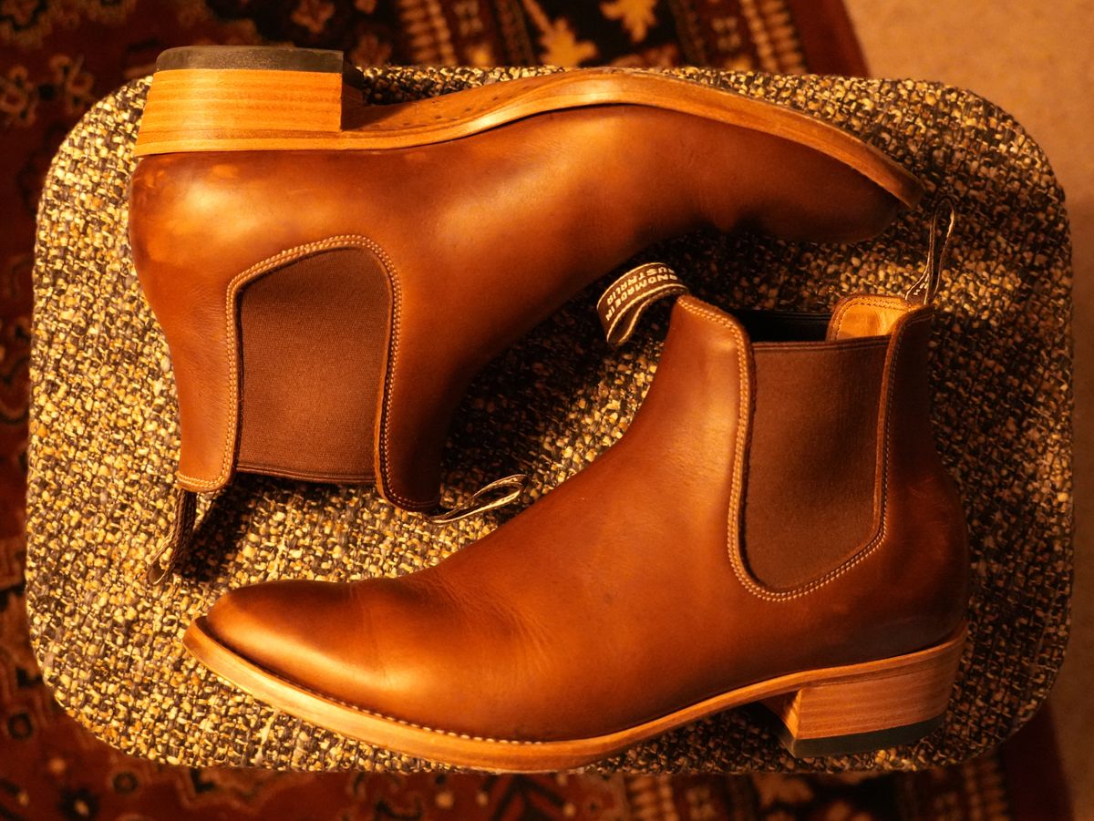 Photo by DownThunderdome on November 3, 2025 of the Wootten Sgt. Pepper in Waxxed Saddle Tan.