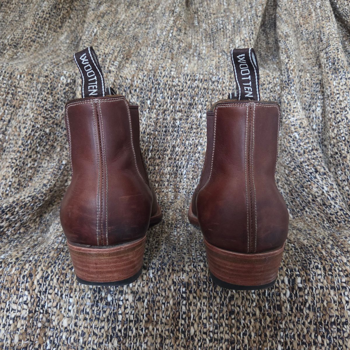 Photo by DownThunderdome on December 1, 2025 of the Wootten Sgt. Pepper in Waxxed Saddle Tan.