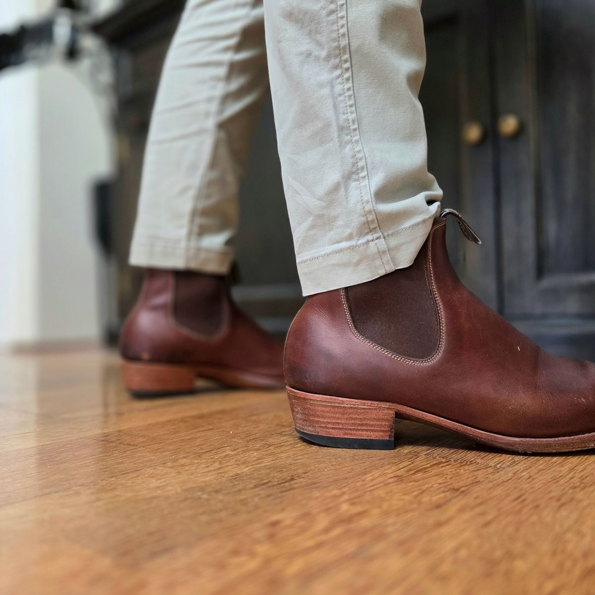 Photo by DownThunderdome on January 27, 2026 of the Wootten Sgt. Pepper in Waxxed Saddle Tan.