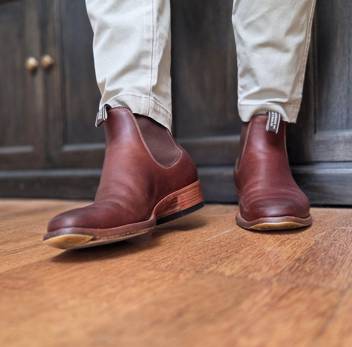 Photo by DownThunderdome on January 27, 2026 of the Wootten Sgt. Pepper in Waxxed Saddle Tan.