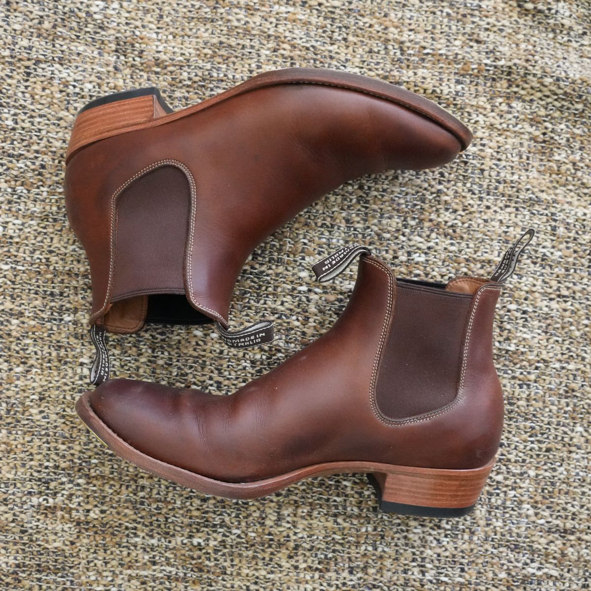 Photo by DownThunderdome on February 1, 2026 of the Wootten Sgt. Pepper in Waxxed Saddle Tan.