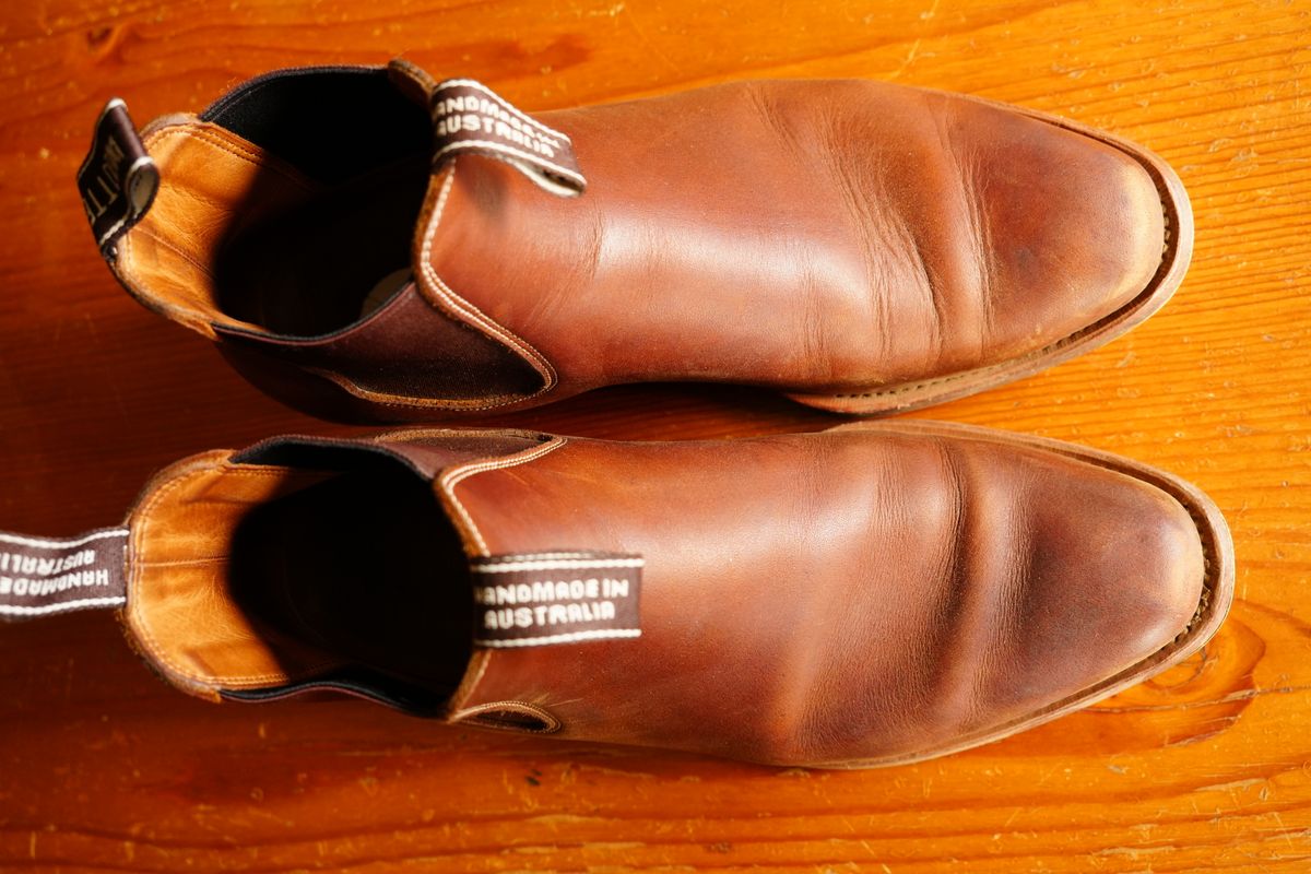 Photo by DownThunderdome on March 2, 2026 of the Wootten Sgt. Pepper in Waxxed Saddle Tan.