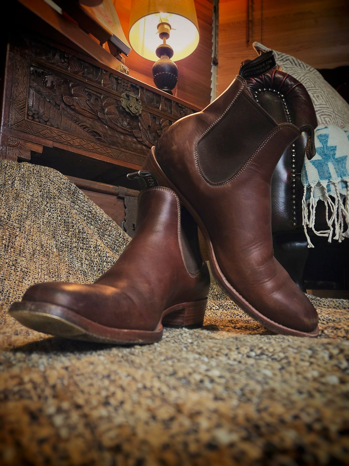 Photo by DownThunderdome on April 1, 2026 of the Wootten Sgt. Pepper in Waxxed Saddle Tan.