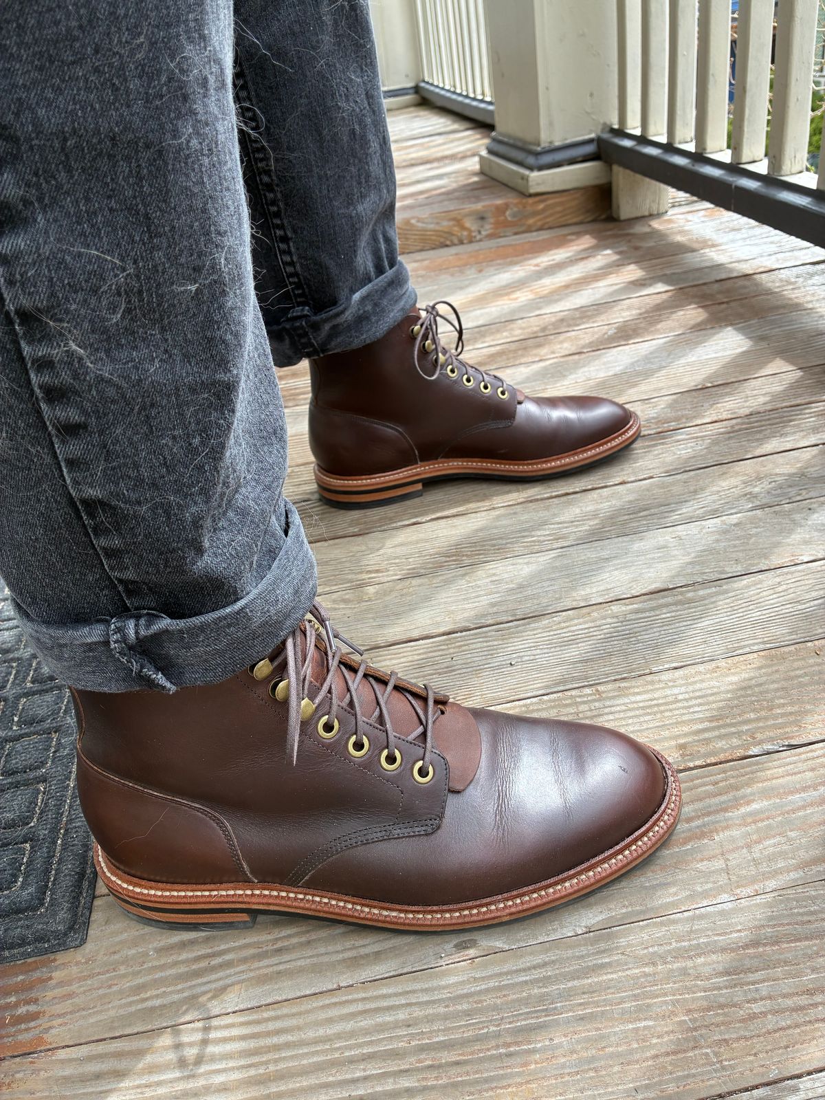 Photo by chrsd on April 7, 2026 of the Grant Stone Diesel Boot in Horween Crimson Chromexcel.
