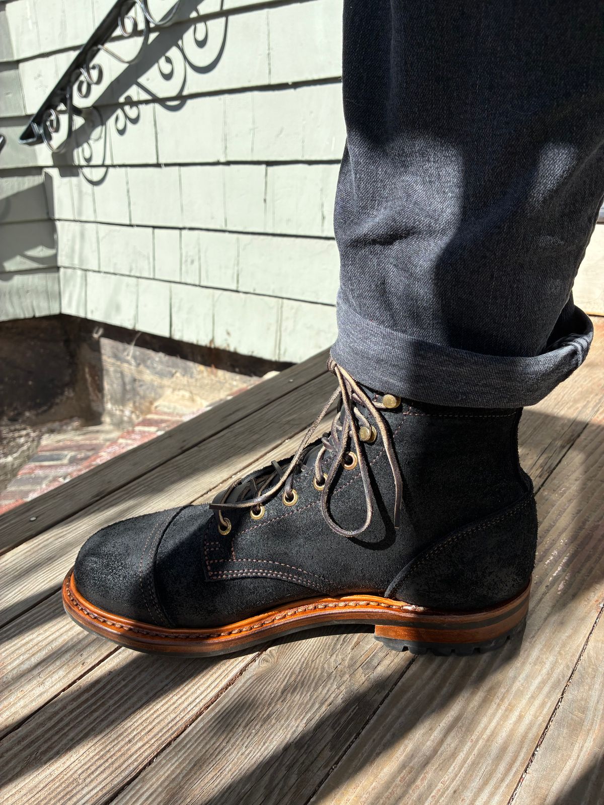 Photo by chrsd on April 9, 2026 of the Truman Cap Toe Boot in Seidel Black Oil Tan Roughout.