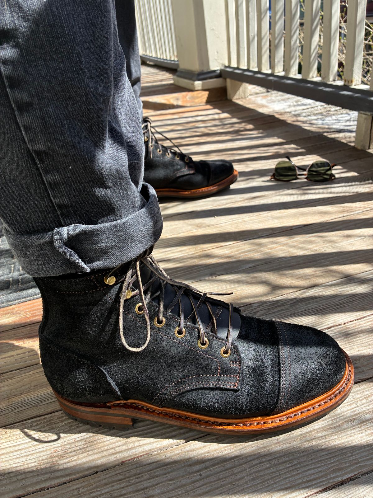 Photo by chrsd on April 9, 2026 of the Truman Cap Toe Boot in Seidel Black Oil Tan Roughout.