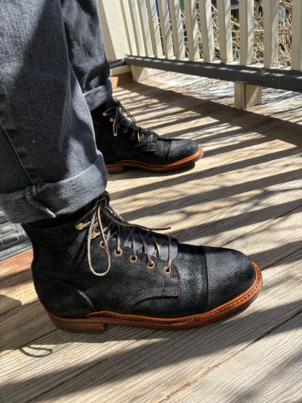 Photo by chrsd on April 9, 2026 of the Truman Cap Toe Boot in Seidel Black Oil Tan Roughout.