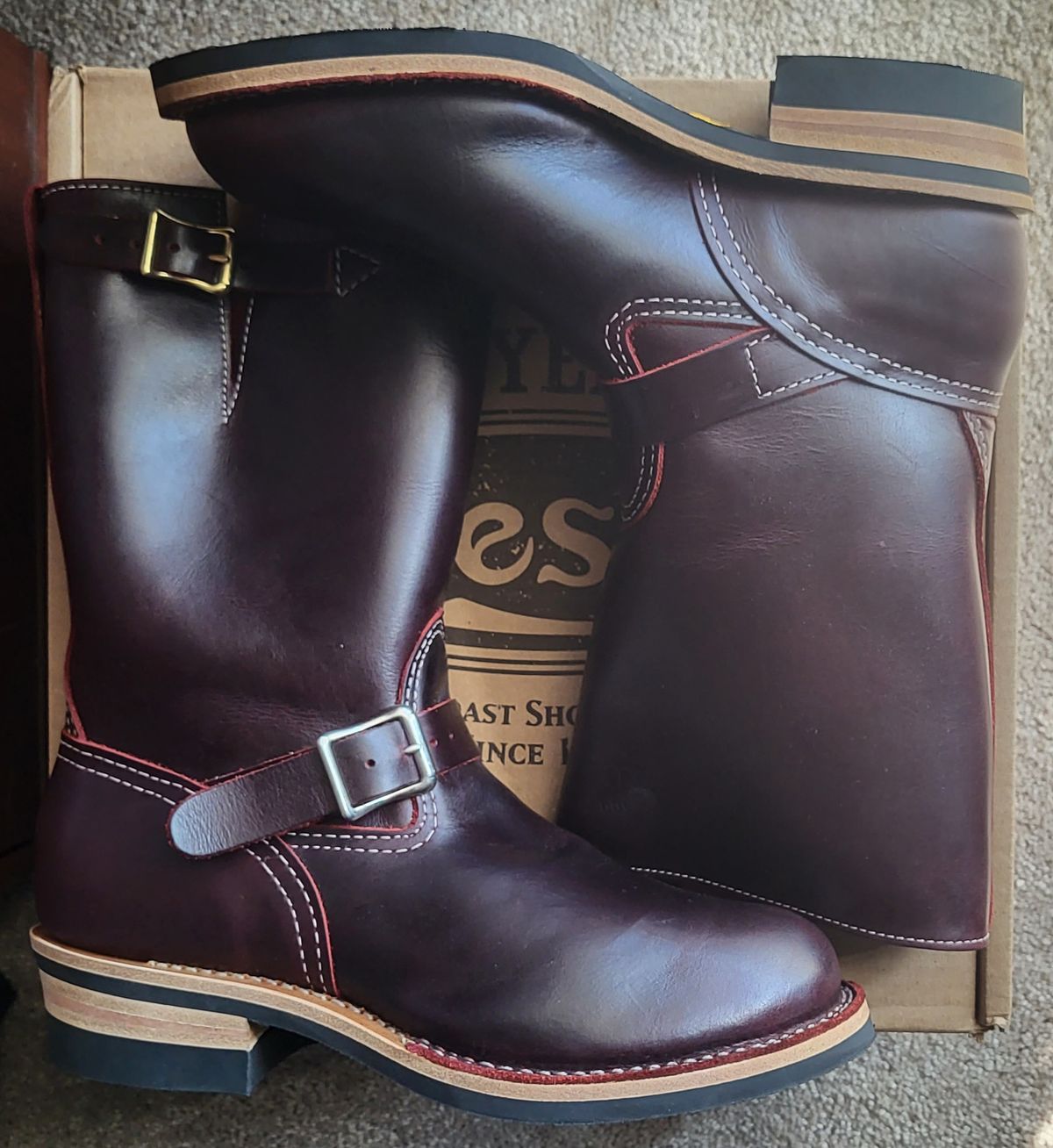 Photo by Mobeeenzeee on October 1, 2025 of the Wesco Boss Engineer Boot in Burgundy Domain.