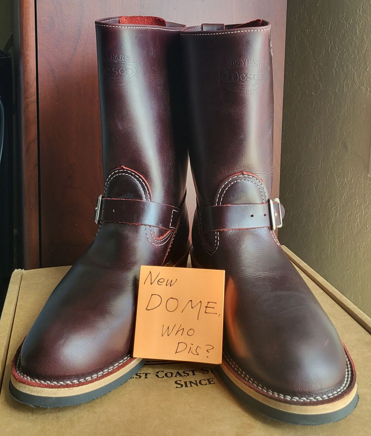 Photo by Mobeeenzeee on October 1, 2025 of the Wesco Boss Engineer Boot in Burgundy Domain.