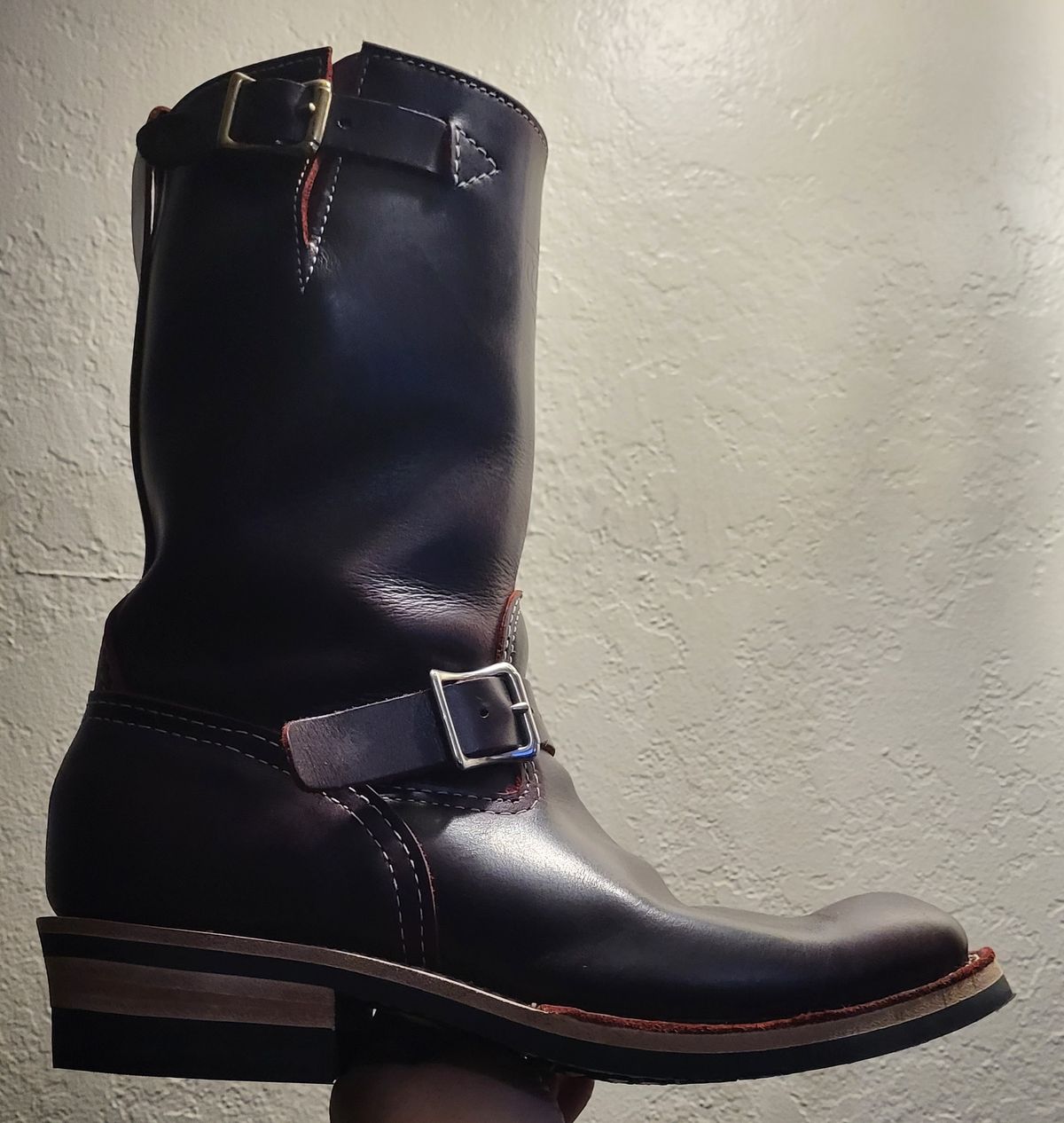 Photo by Mobeeenzeee on October 3, 2025 of the Wesco Boss Engineer Boot in Burgundy Domain.