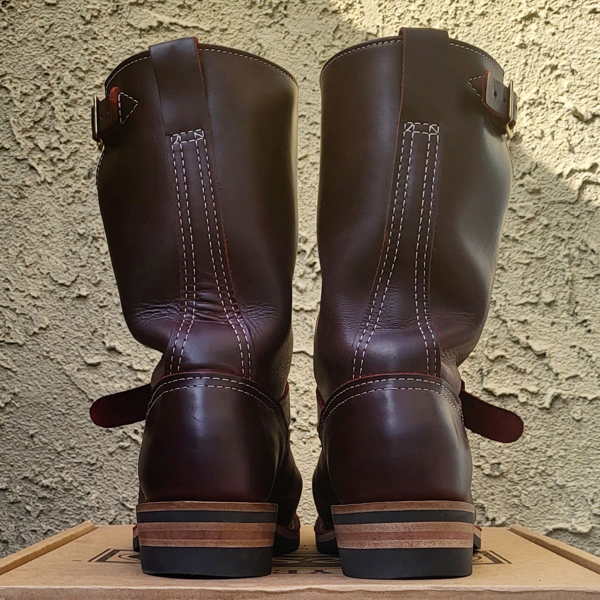 Photo by Mobeeenzeee on November 2, 2025 of the Wesco Boss Engineer Boot in Burgundy Domain.