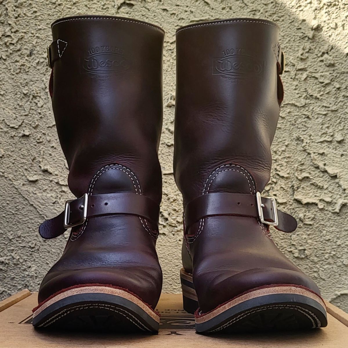 Photo by Mobeeenzeee on November 2, 2025 of the Wesco Boss Engineer Boot in Burgundy Domain.