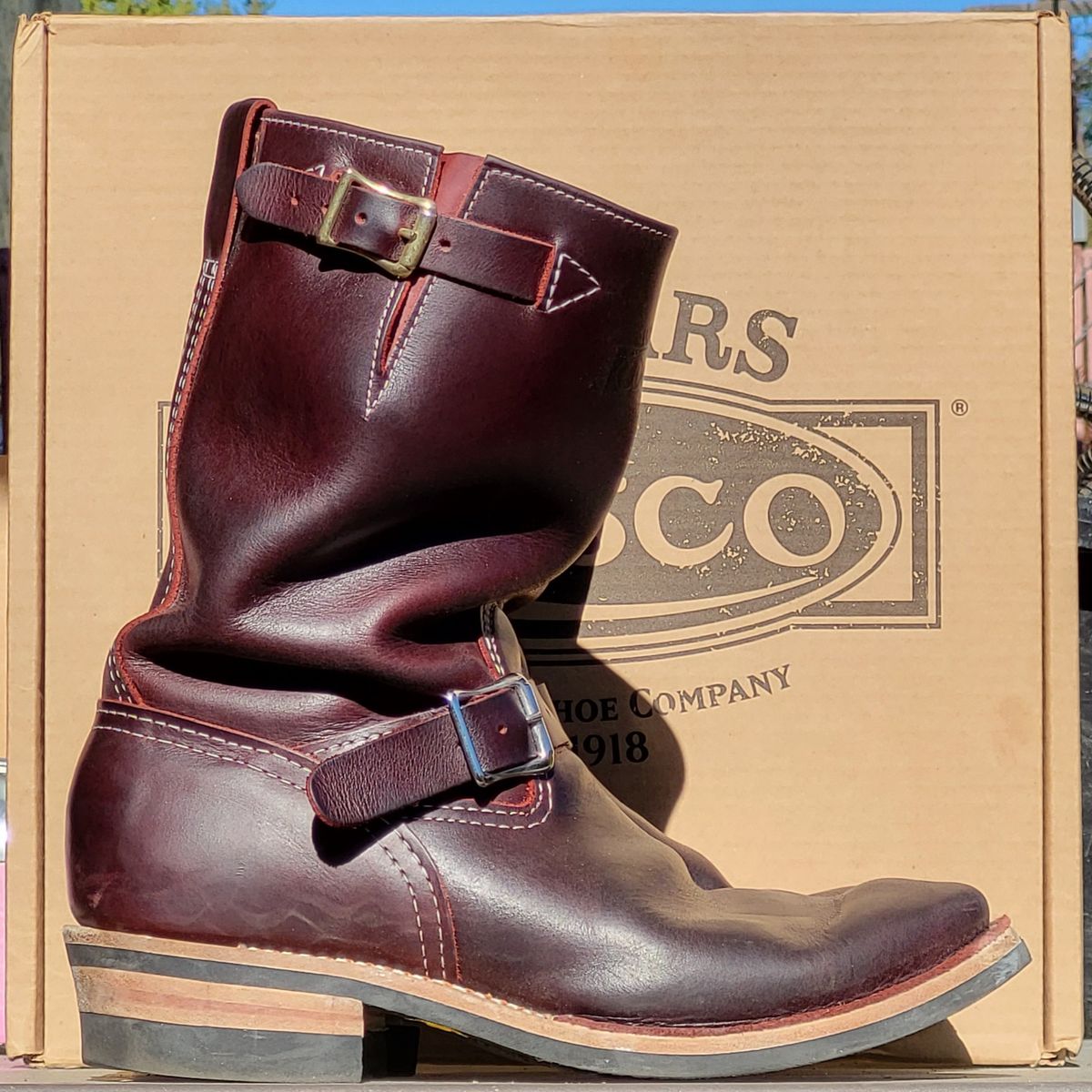 Photo by Mobeeenzeee on December 5, 2025 of the Wesco Boss Engineer Boot in Burgundy Domain.