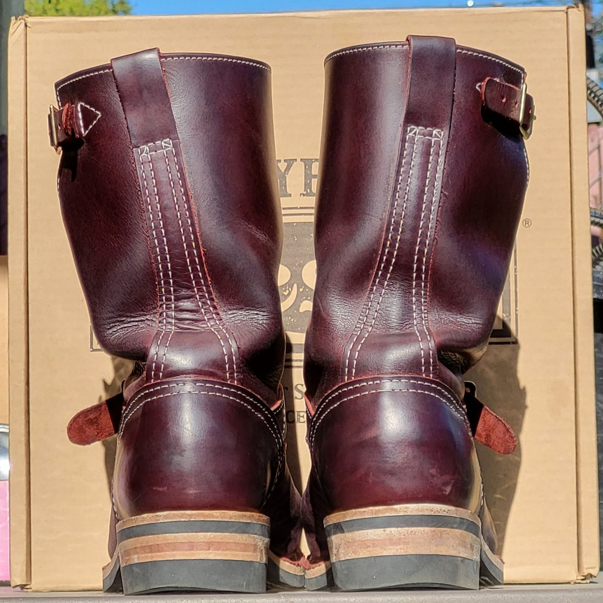 Photo by Mobeeenzeee on December 5, 2025 of the Wesco Boss Engineer Boot in Burgundy Domain.
