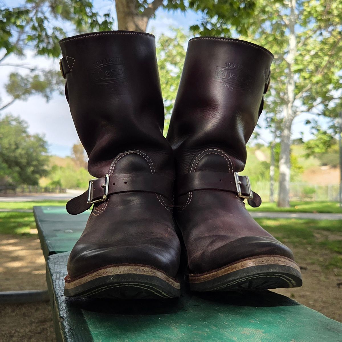 Photo by Mobeeenzeee on April 3, 2026 of the Wesco Boss Engineer Boot in Burgundy Domain.