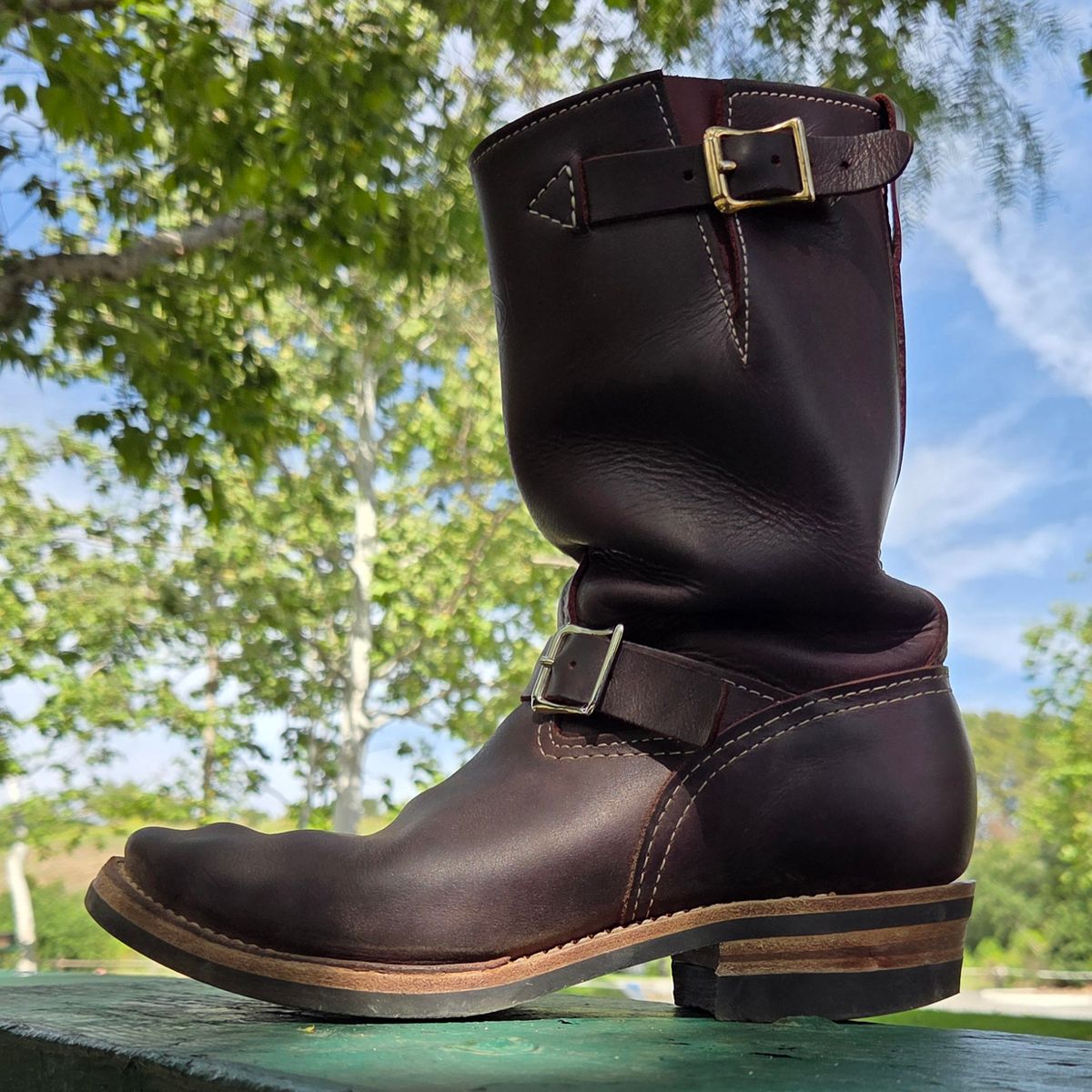Photo by Mobeeenzeee on April 3, 2026 of the Wesco Boss Engineer Boot in Burgundy Domain.