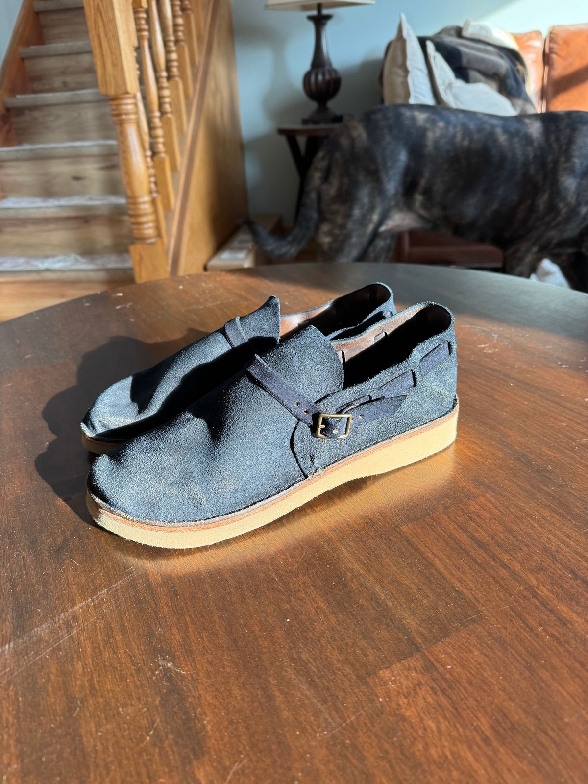 Photo by gstein.250 on January 4, 2026 of the Oak Street Bootmakers Country Loafer in Natural Cxl Rough Out Indigo.