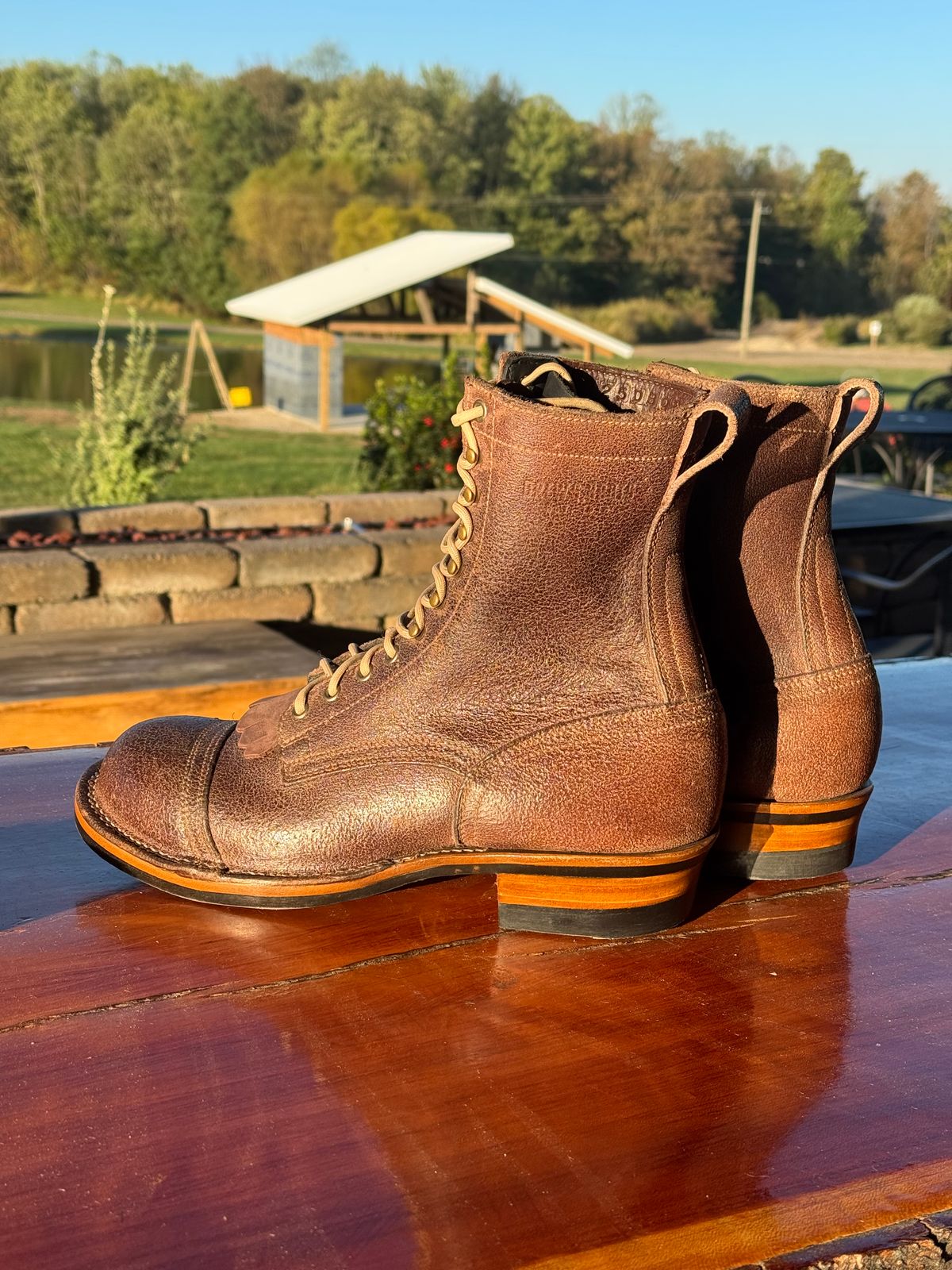 Photo by gstein.250 on October 1, 2025 of the Drew's Boots Contractor 8-inch in Brown Roughout.
