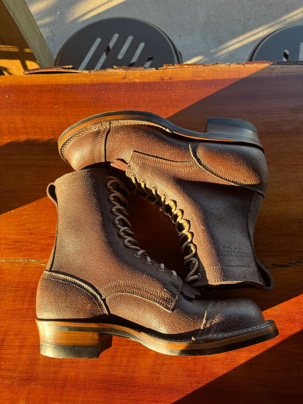 Photo by gstein.250 on October 1, 2025 of the Drew's Boots Contractor 8-inch in Brown Roughout.