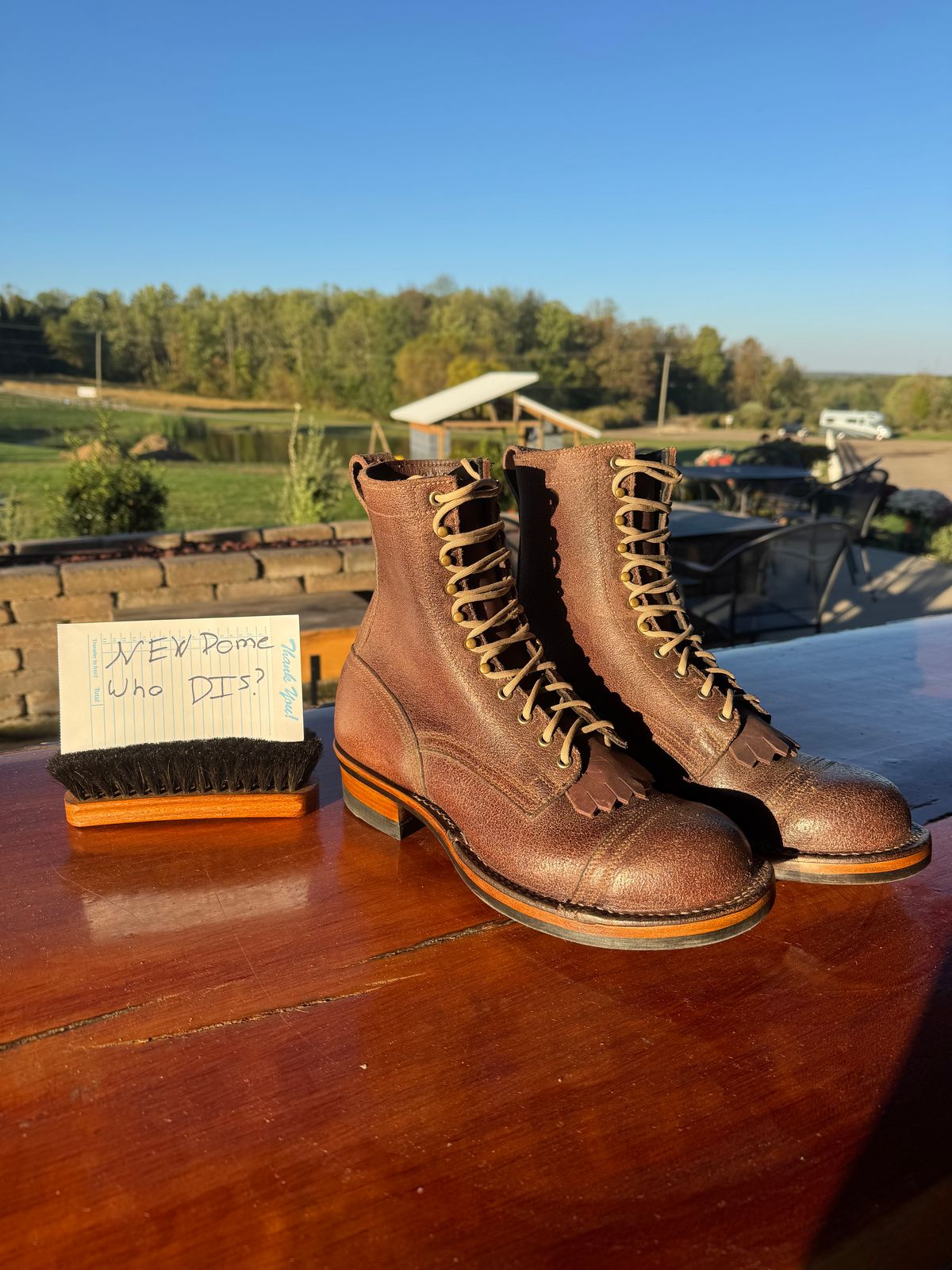 Photo by gstein.250 on October 1, 2025 of the Drew's Boots Contractor 8-inch in Brown Roughout.