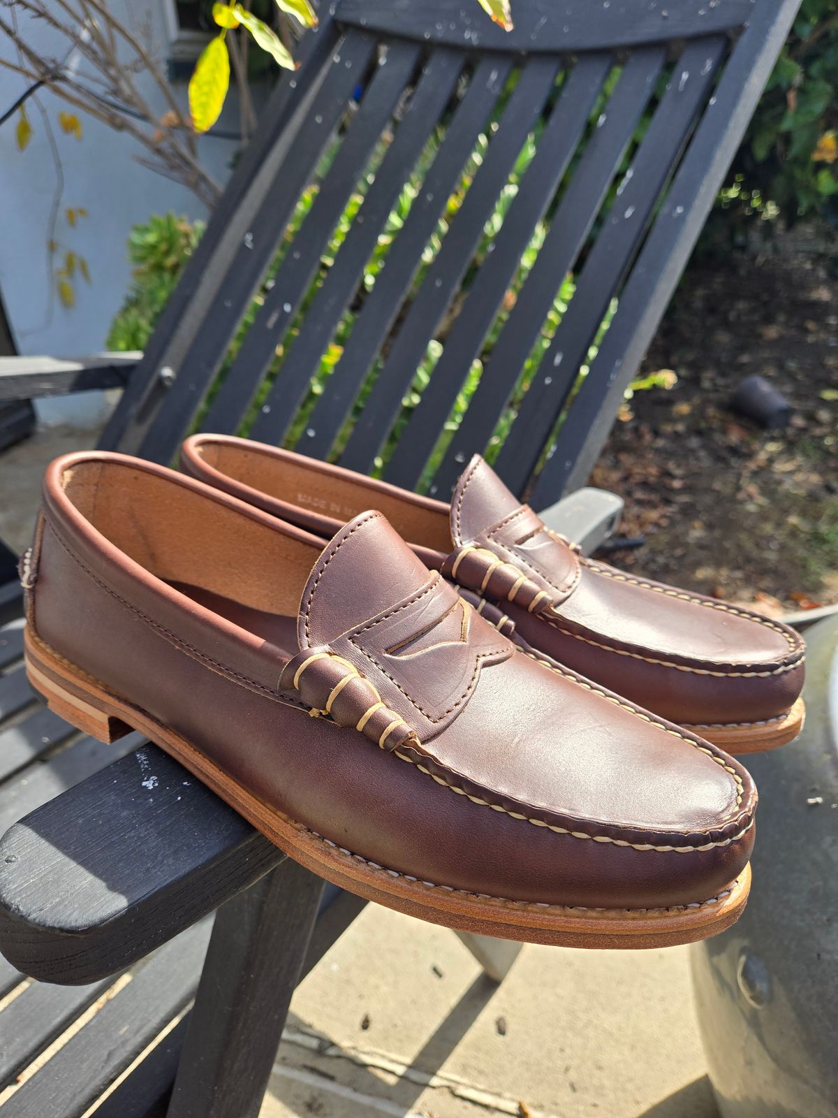 Photo by InanimatePepper on February 3, 2025 of the Rancourt & Co. Beefroll Penny Loafers in Horween Carolina Brown Chromexcel.