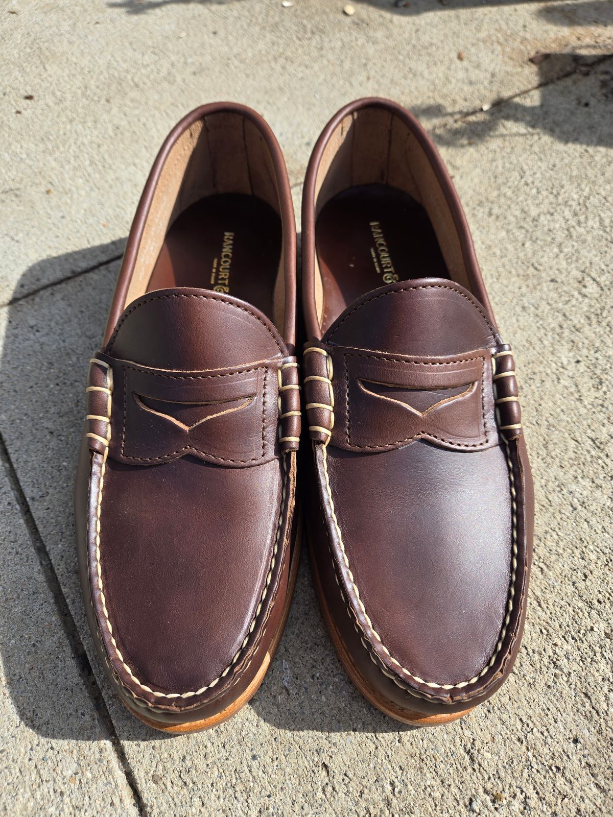 Photo by InanimatePepper on February 3, 2025 of the Rancourt & Co. Beefroll Penny Loafers in Horween Carolina Brown Chromexcel.