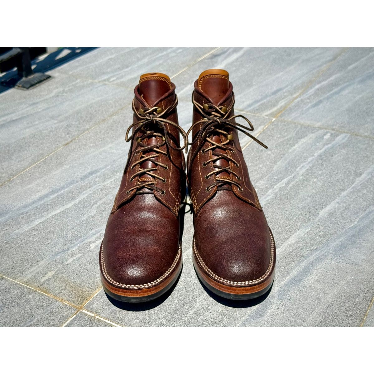 Photo by wwhmusic on October 4, 2025 of the Fortis Boots Strider in Indonesian Brown Waxed Flesh.