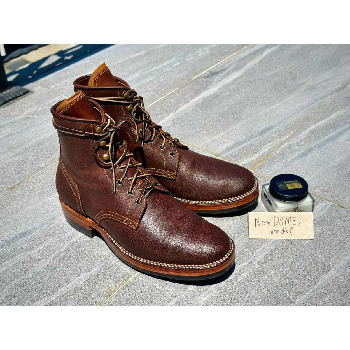 Photo by wwhmusic on October 4, 2025 of the Fortis Boots Strider in Indonesian Brown Waxed Flesh.