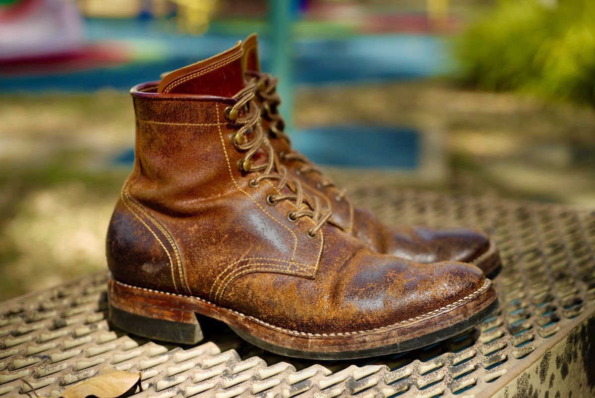 Photo by wwhmusic on April 4, 2026 of the Fortis Boots Strider in Indonesian Brown Waxed Flesh.