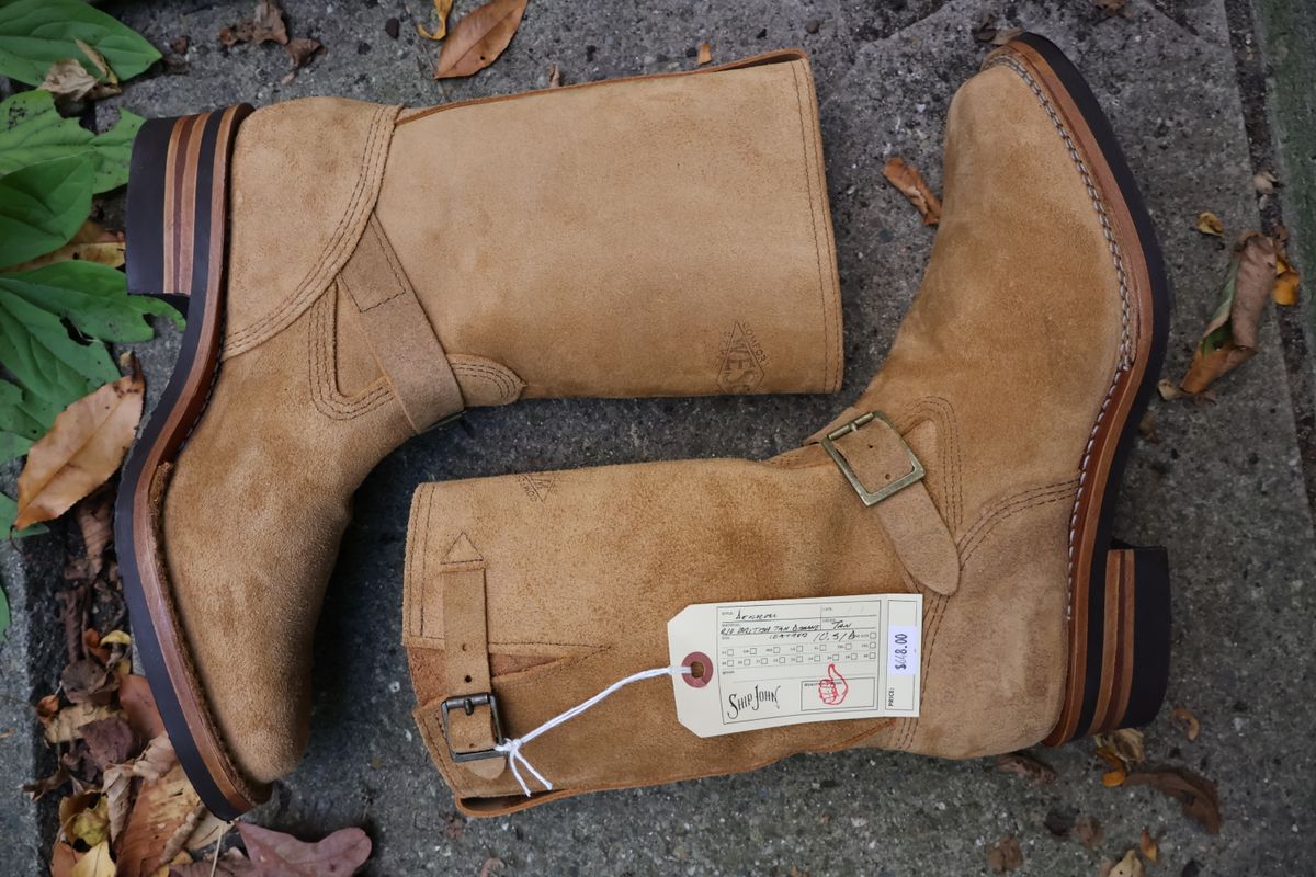 Photo by ahzrukal on October 1, 2025 of the Wesco x Ship John Derroll Boot in Seidel British Tan Domain Roughout.