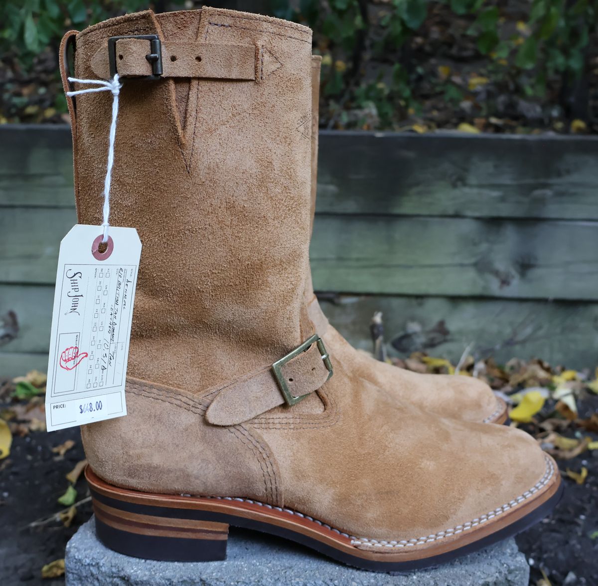 Photo by ahzrukal on October 1, 2025 of the Wesco x Ship John Derroll Boot in Seidel British Tan Domain Roughout.