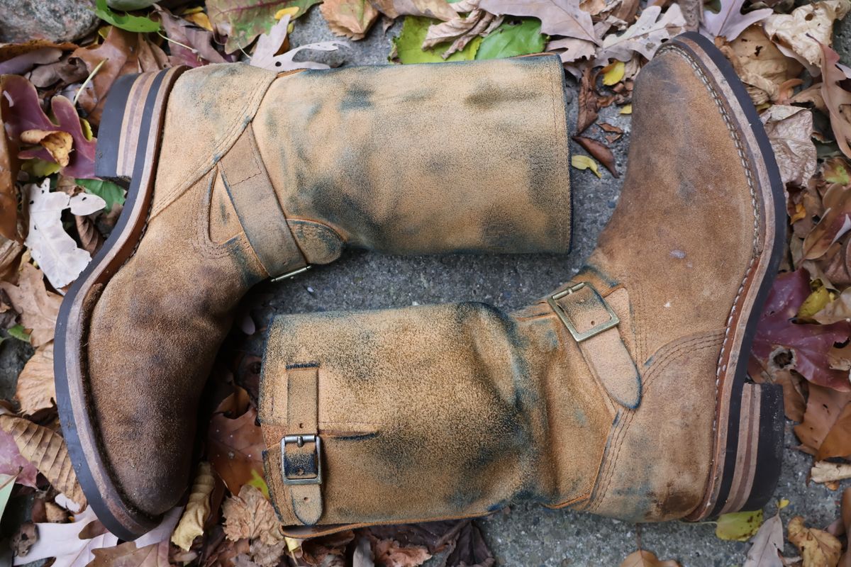 Photo by ahzrukal on November 1, 2025 of the Wesco x Ship John Derroll Boot in Seidel British Tan Domain Roughout.