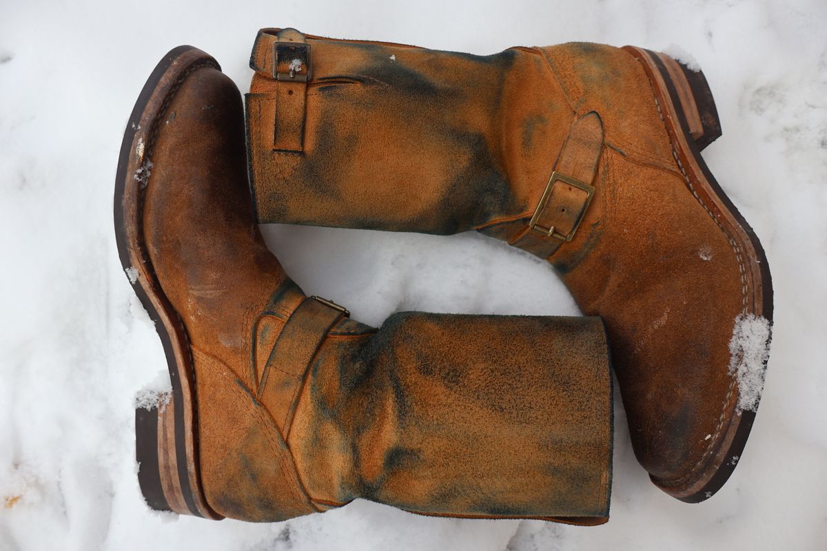 Photo by ahzrukal on December 2, 2025 of the Wesco x Ship John Derroll Boot in Seidel British Tan Domain Roughout.