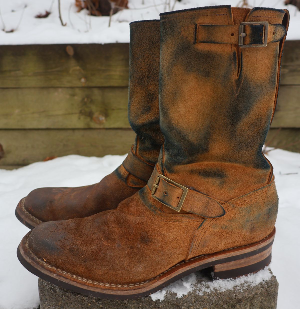Photo by ahzrukal on January 4, 2026 of the Wesco x Ship John Derroll Boot in Seidel British Tan Domain Roughout.