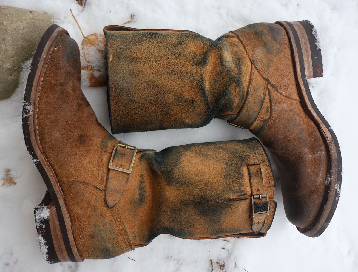 Photo by ahzrukal on January 4, 2026 of the Wesco x Ship John Derroll Boot in Seidel British Tan Domain Roughout.