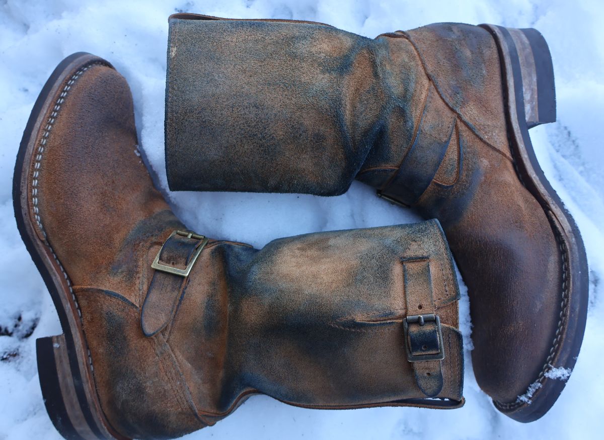 Photo by ahzrukal on March 1, 2026 of the Wesco x Ship John Derroll Boot in Seidel British Tan Domain Roughout.