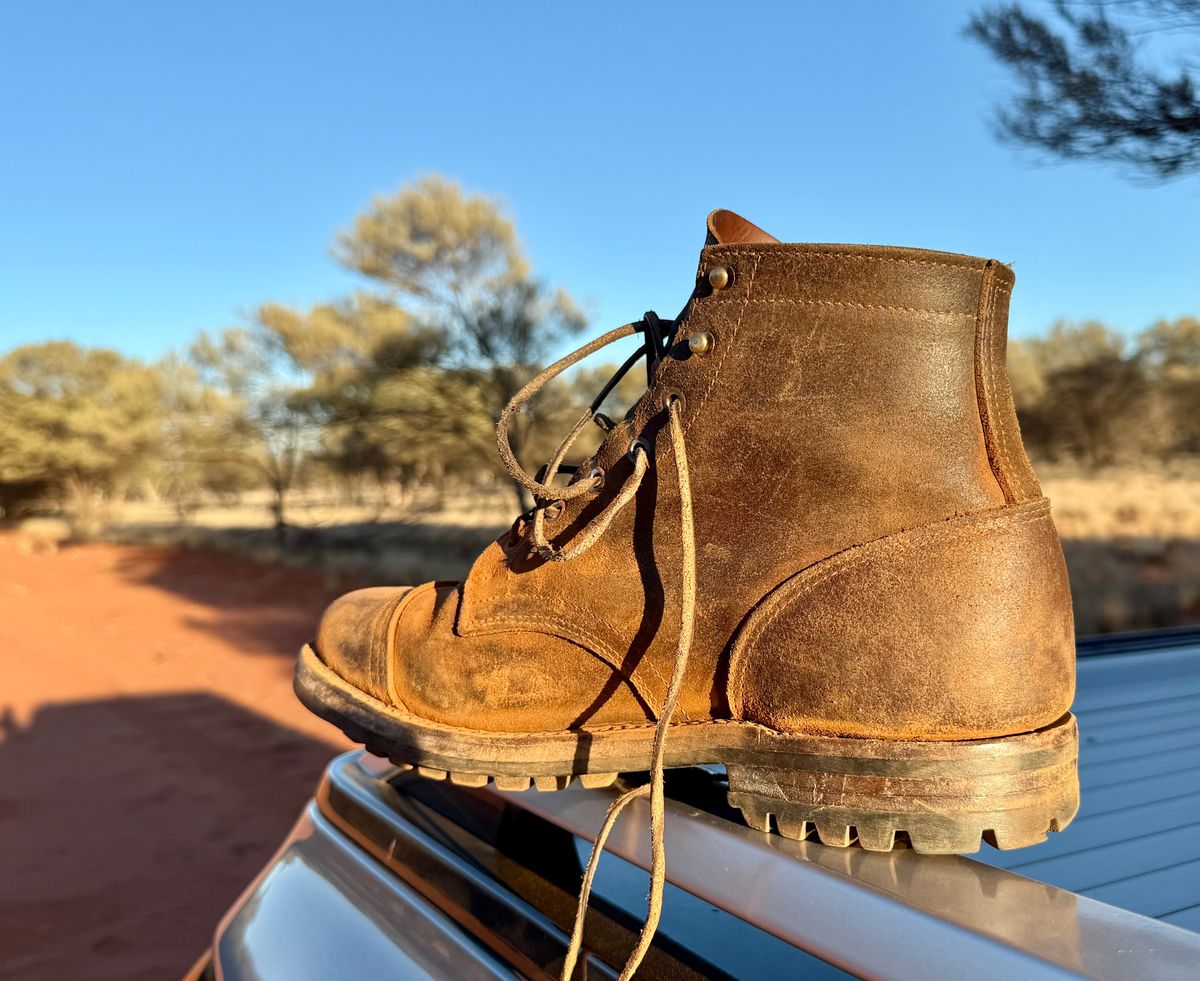 Photo by robrules on January 9, 2025 of the Truman Cap Toe Boot in Horween Dark Olive Waxed Flesh.