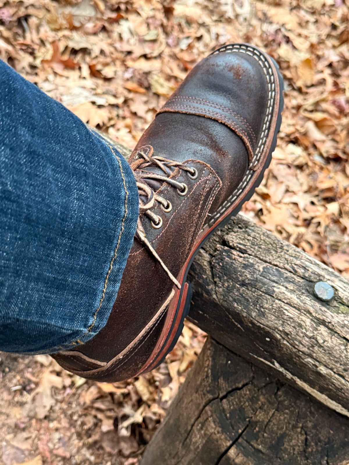 Photo by robrules on December 19, 2024 of the Nicks MTO in Horween Brown Waxed Flesh.
