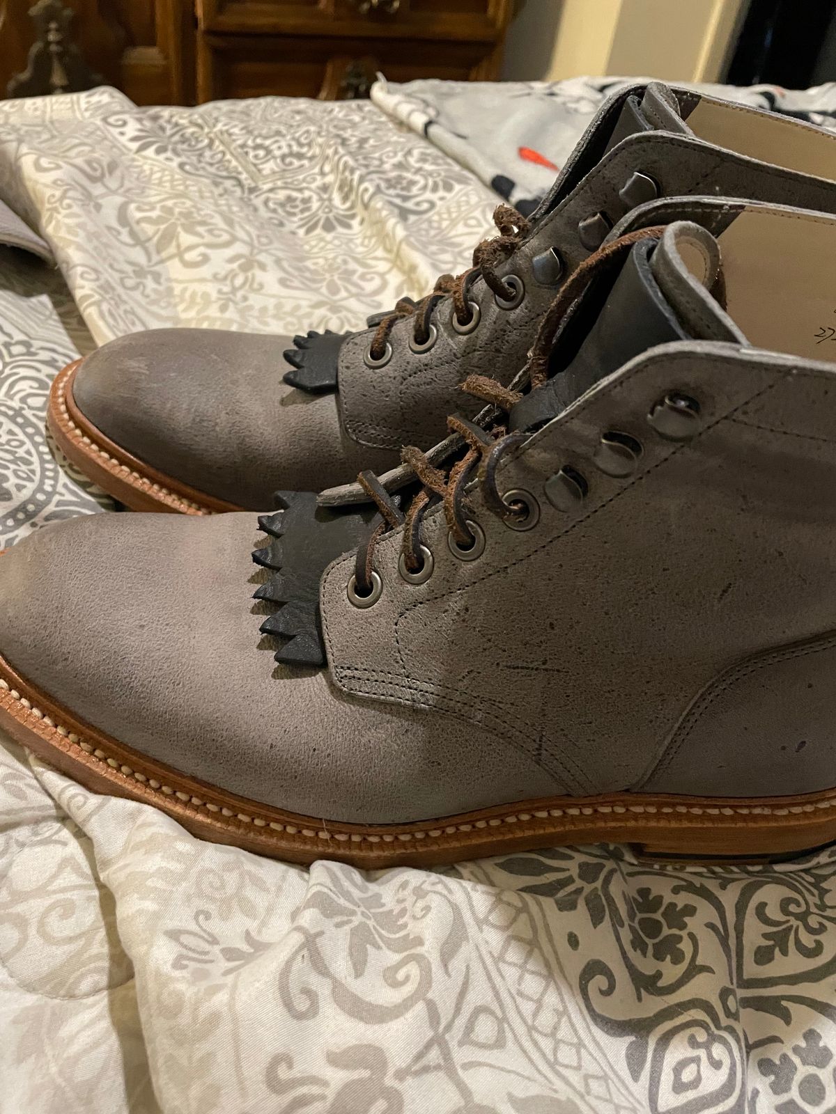 Photo by JGWTP on December 23, 2024 of the Grant Stone Diesel Boot in C.F. Stead Storm Waxed Kudu.
